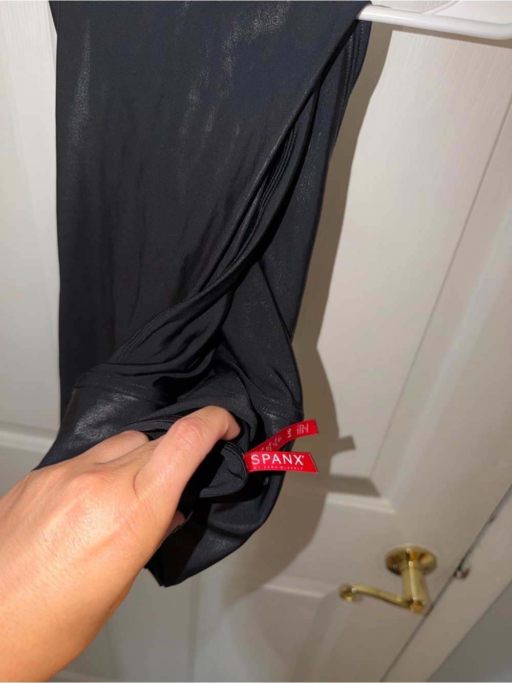 SPANX Black Sculpting Leggings with Red Logo Tag